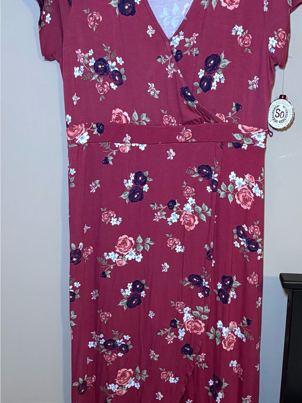 Kohl's Burgundy Floral Midi Wrap Dress